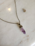 Dainty Brazilian Amethyst Point + oak leaves necklace