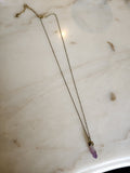 Dainty Brazilian Amethyst Point + oak leaves necklace