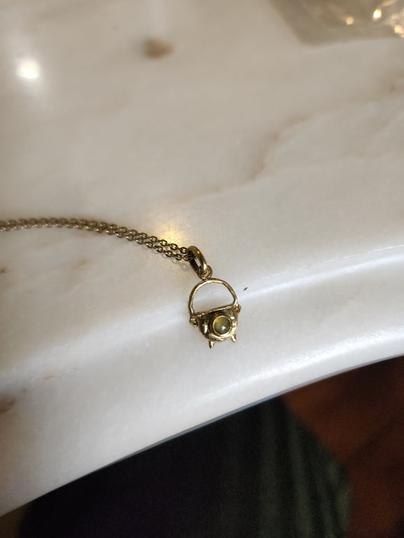 Tiny cauldron necklace + Peridot
