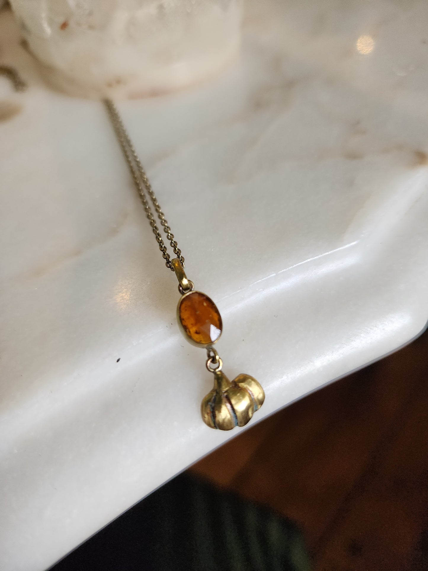 Dainty Pumpkin + Hessonite Garnet necklace