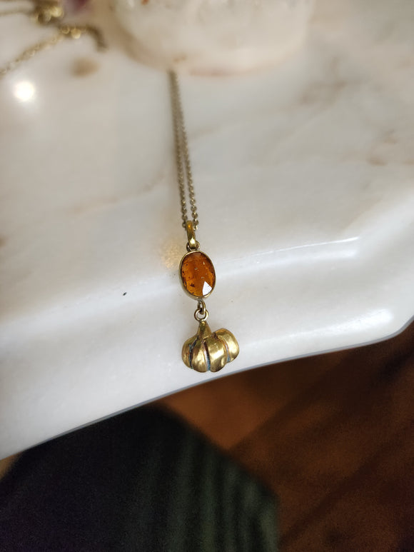 Dainty Pumpkin + Hessonite Garnet necklace