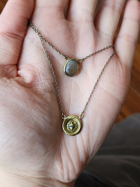 Acorn Wax Seal + Chocolate Moonstone - 2 in 1 necklace