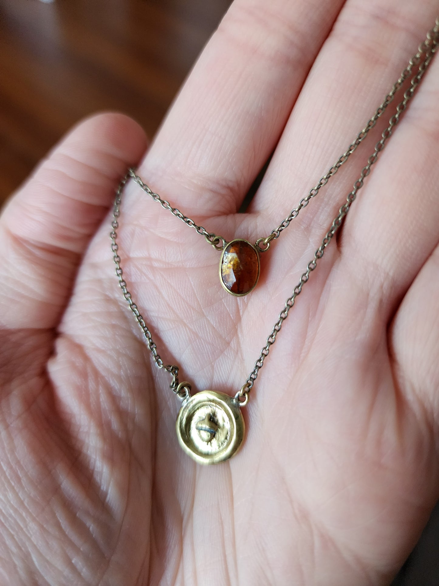 Acorn Wax Seal + Hessonite Garnet - 2 in 1 necklace