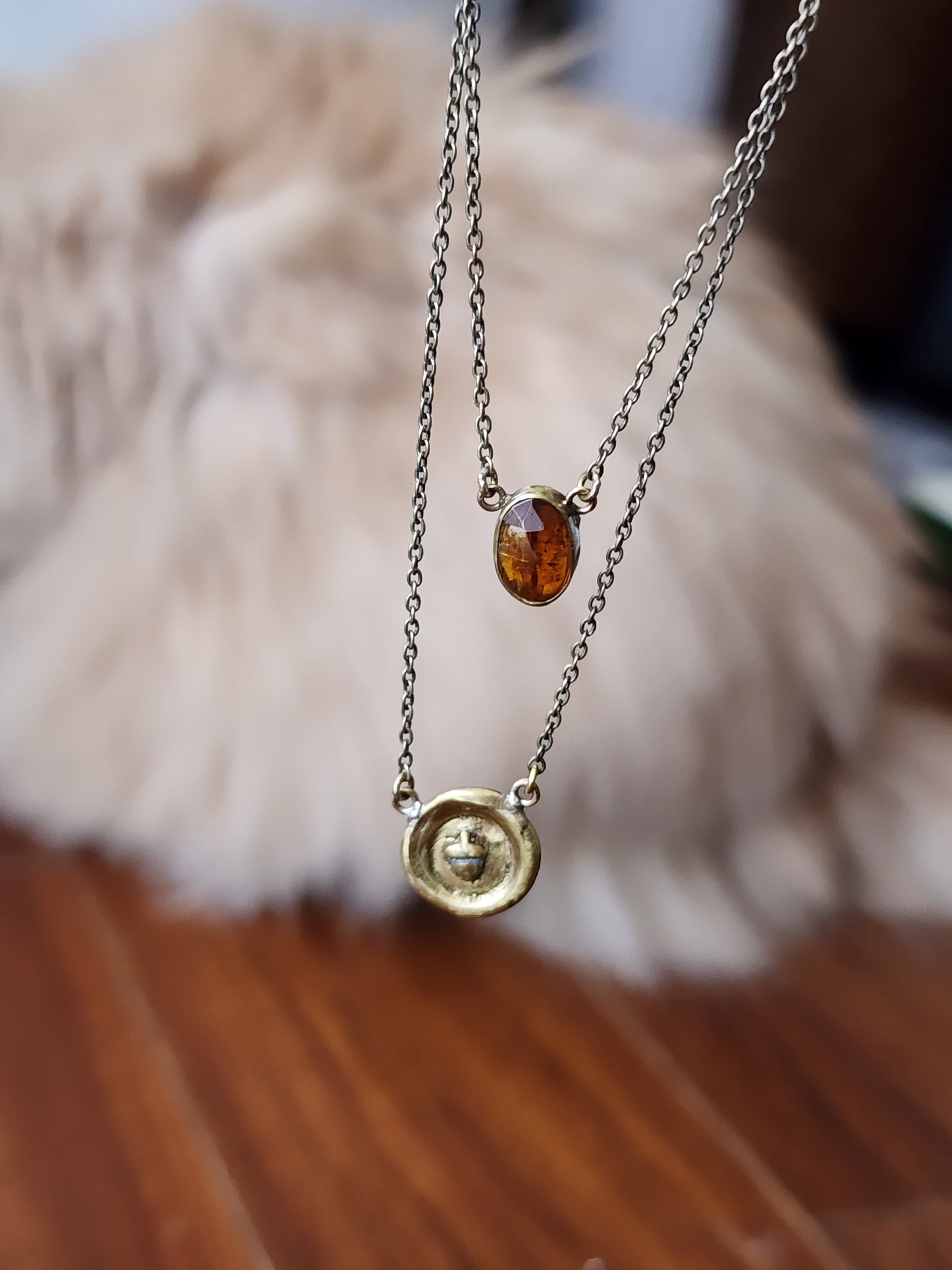 Acorn Wax Seal + Hessonite Garnet - 2 in 1 necklace