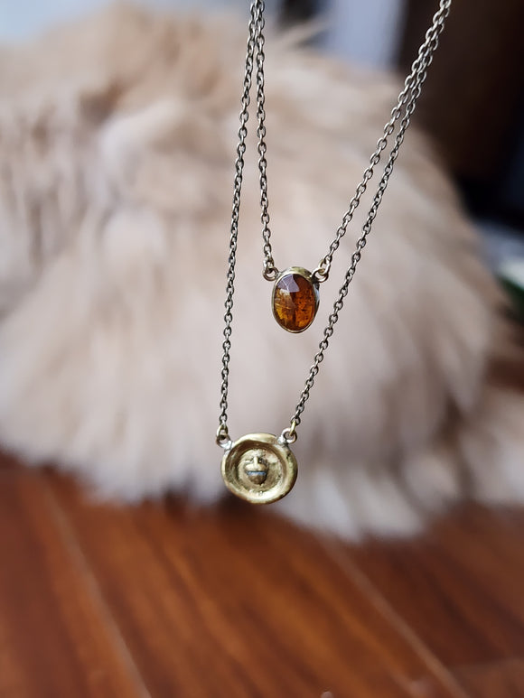Acorn Wax Seal + Hessonite Garnet - 2 in 1 necklace