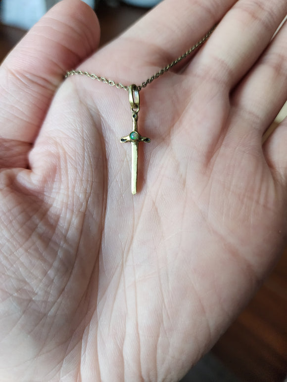 Tiny Dagger necklace + Opal