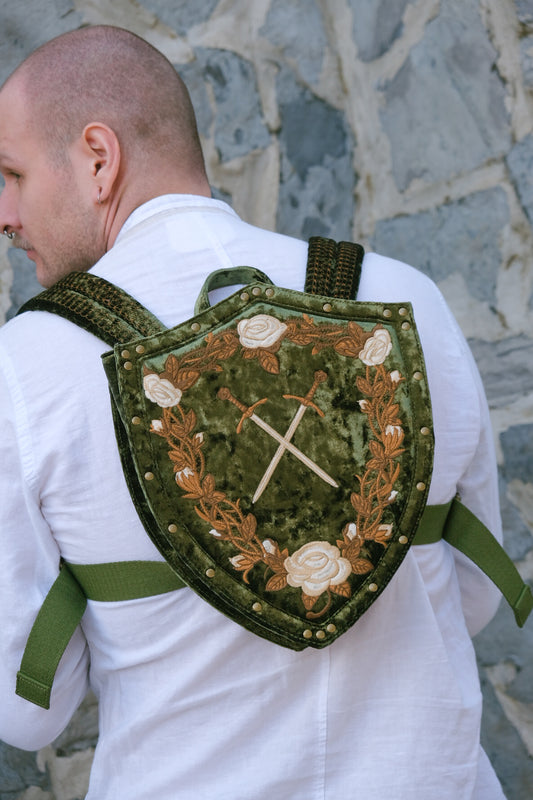PREORDER-Forest Green Shield Backpack- Lady Knights & Sword Maidens collection