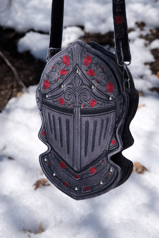 PREORDER- Stormy Gray Knight Helmet crossbody bag-Lady Knights & Sword Maidens collection