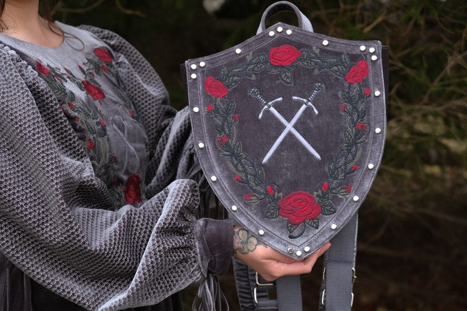 PREORDER- Stormy Gray Shield Backpack- Lady Knights & Sword Maidens collection