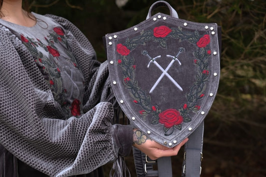 PREORDER- Stormy Gray Shield Backpack- Lady Knights & Sword Maidens collection