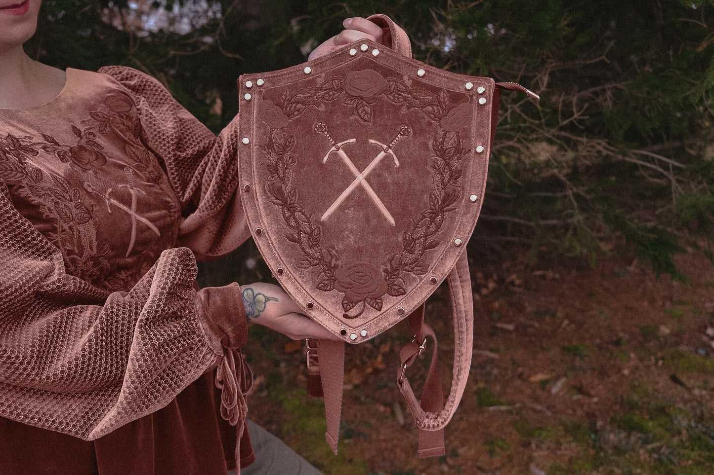 PREORDER- Rose Gold Shield Backpack- Lady Knights & Sword Maidens collection
