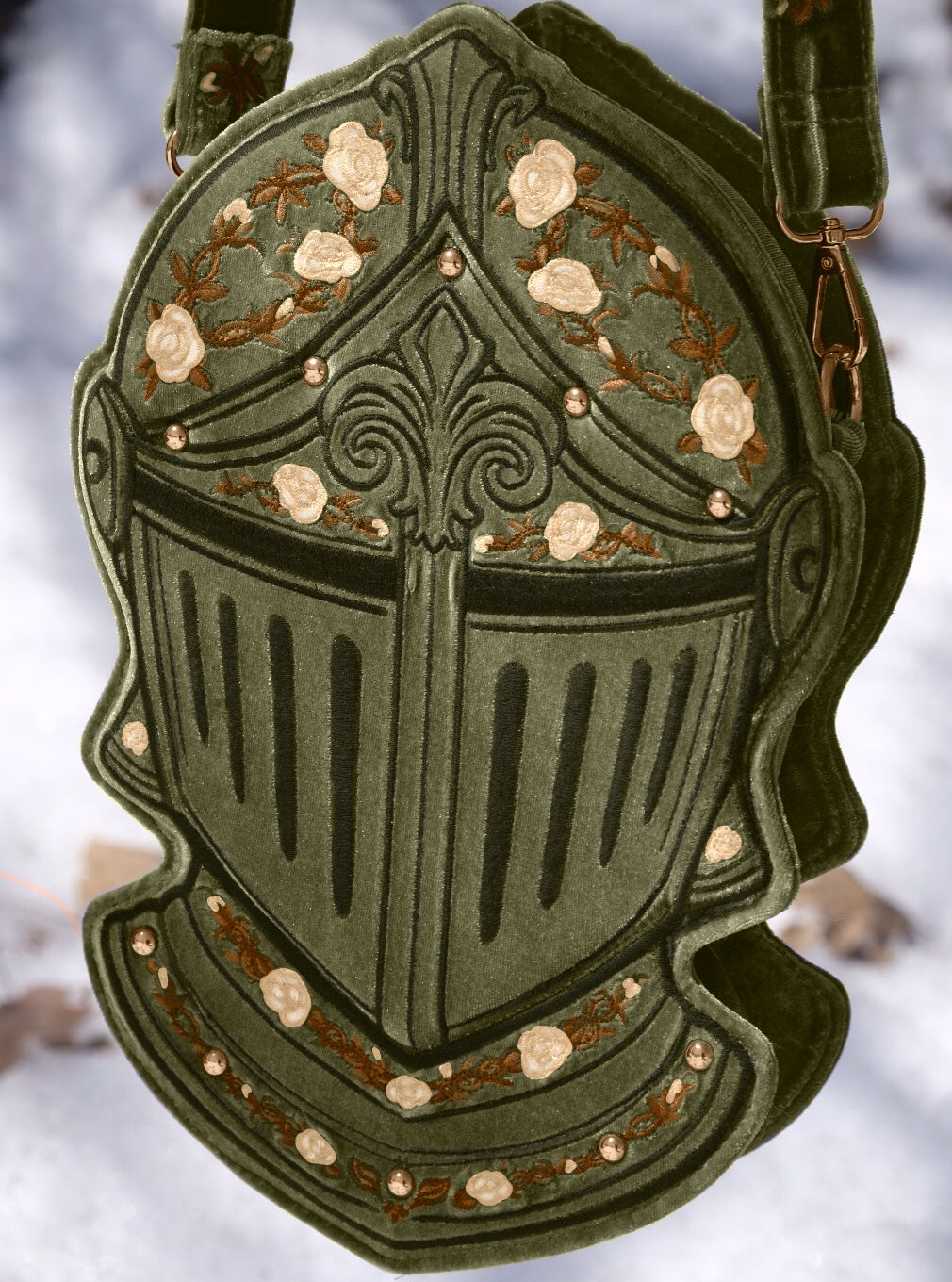 PREORDER- Forest Green Knight Helmet crossbody bag-Lady Knights & Sword Maidens collection