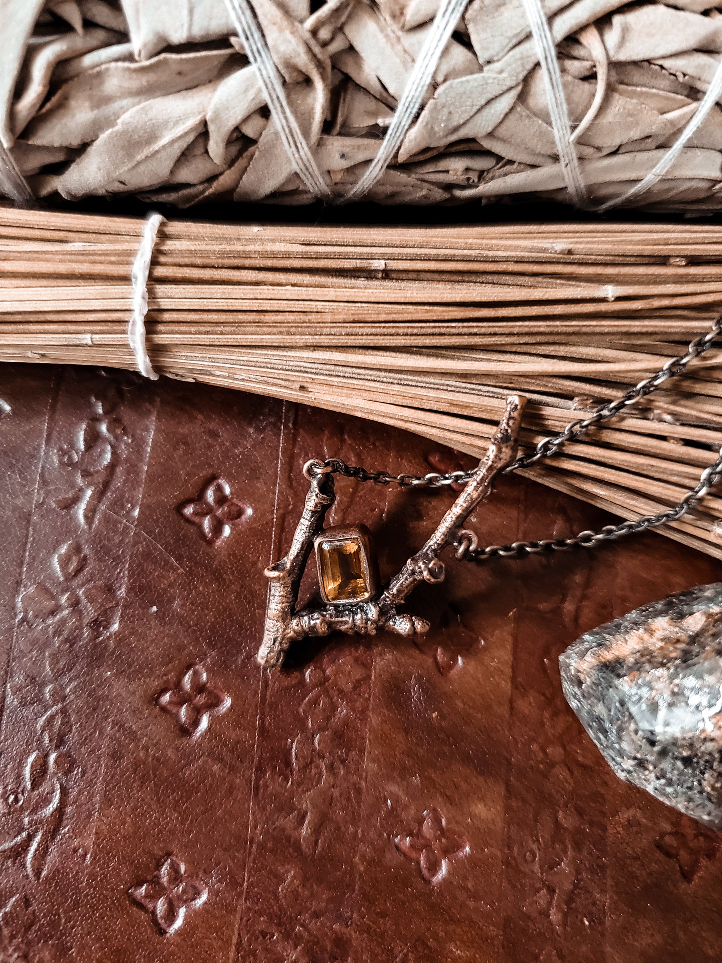 Branch - Bronze necklace- citrine
