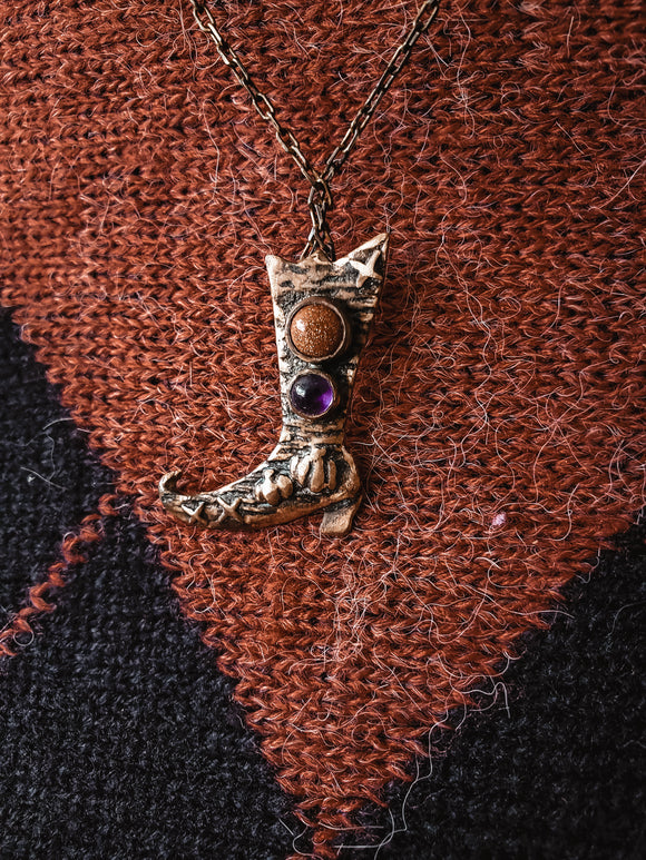 The Witchy Boot Necklace - Bronze