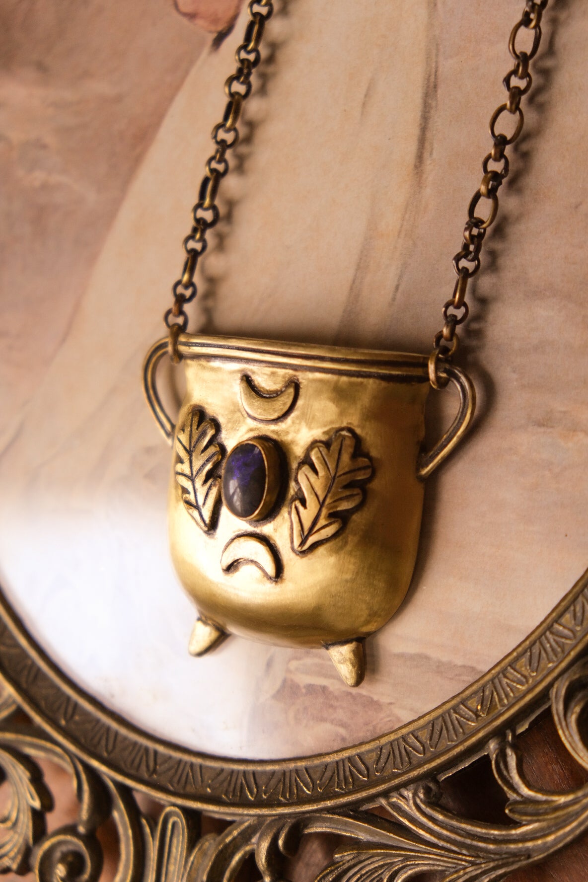 READY TO SHIP- XL Oak Cauldron Necklace - No Brew Version- Brass