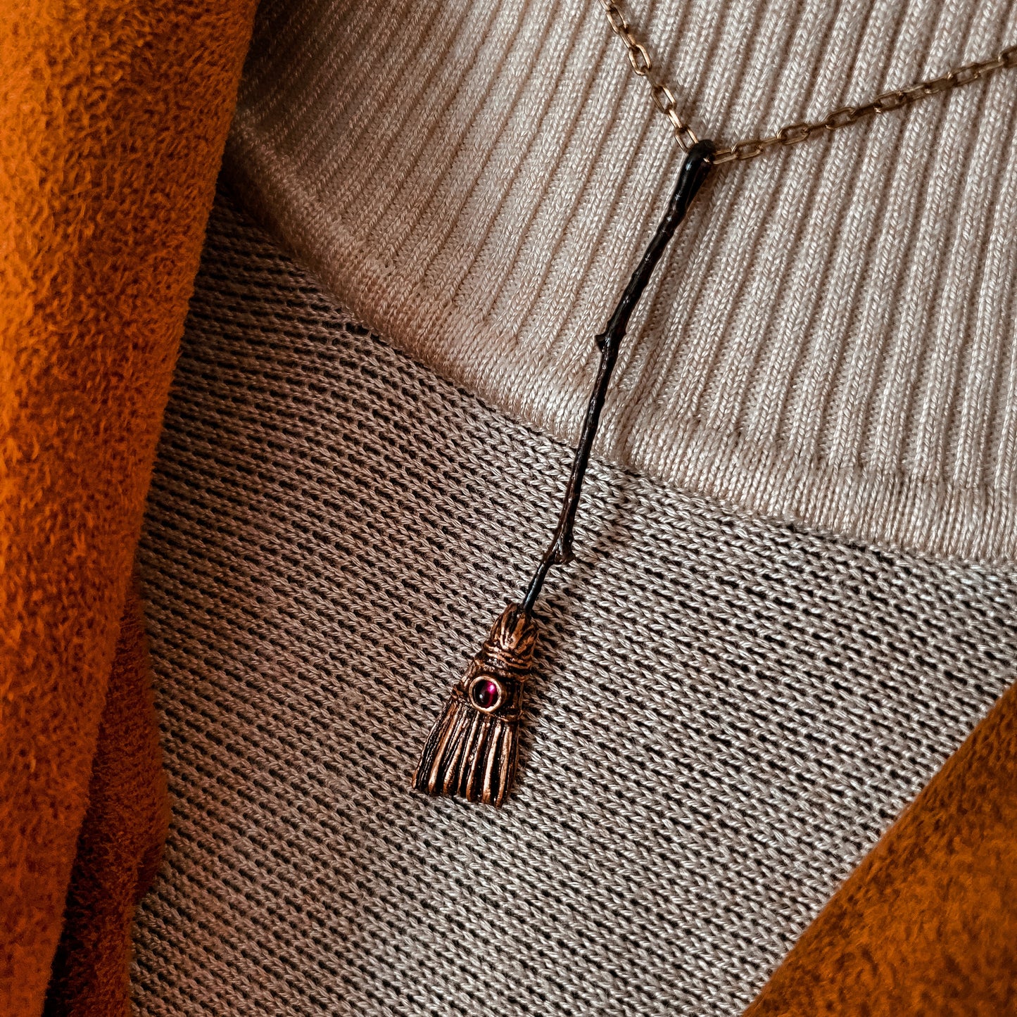 The Witch Broom Necklace - Bronze