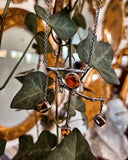 Branch + garnet- Silver necklace- Dangling citrine