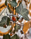 Branch + garnet- Silver necklace- Dangling citrine