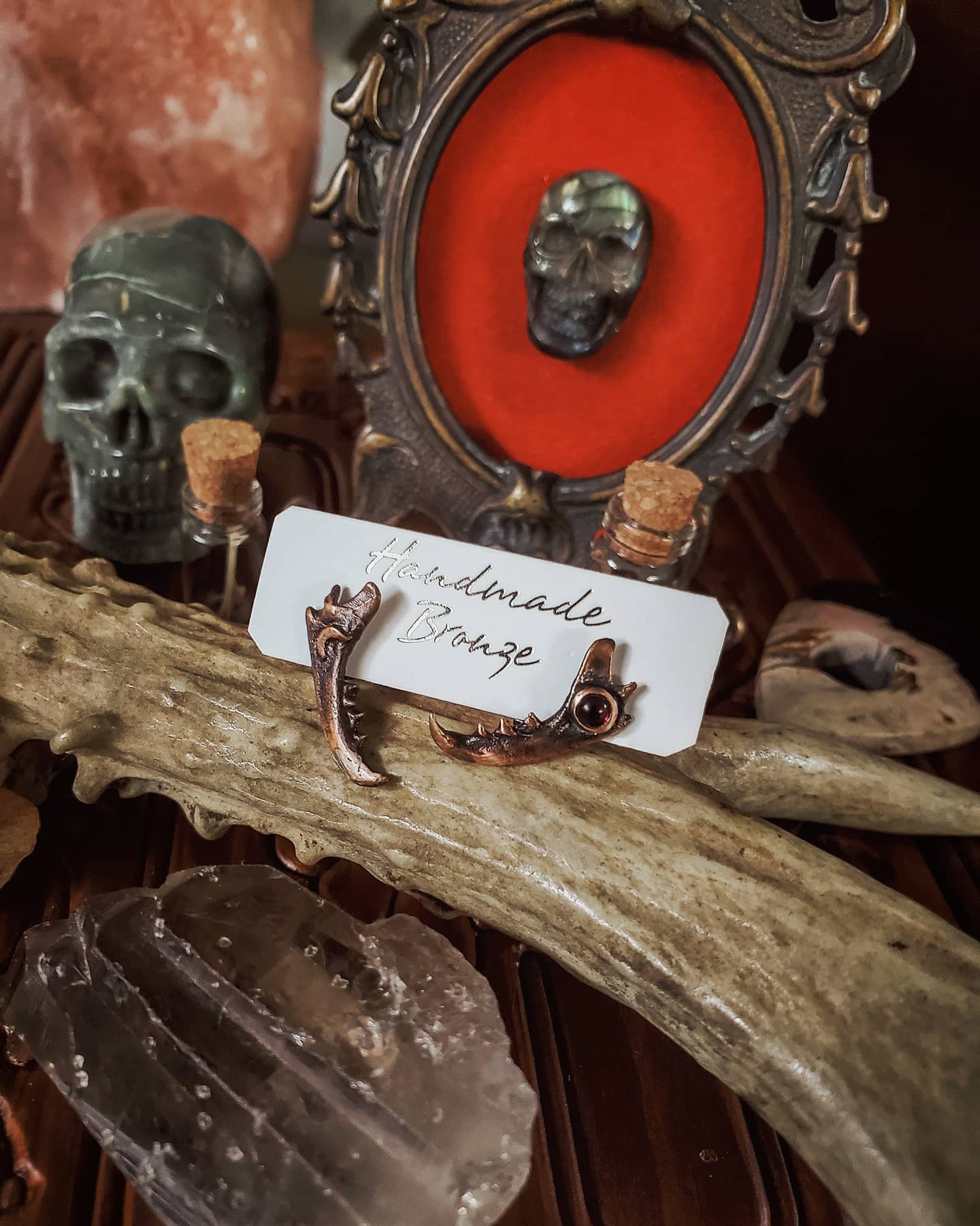 For Kat : Fox jaw bones earrings+twigs earrings+owl necklace+lunula necklace