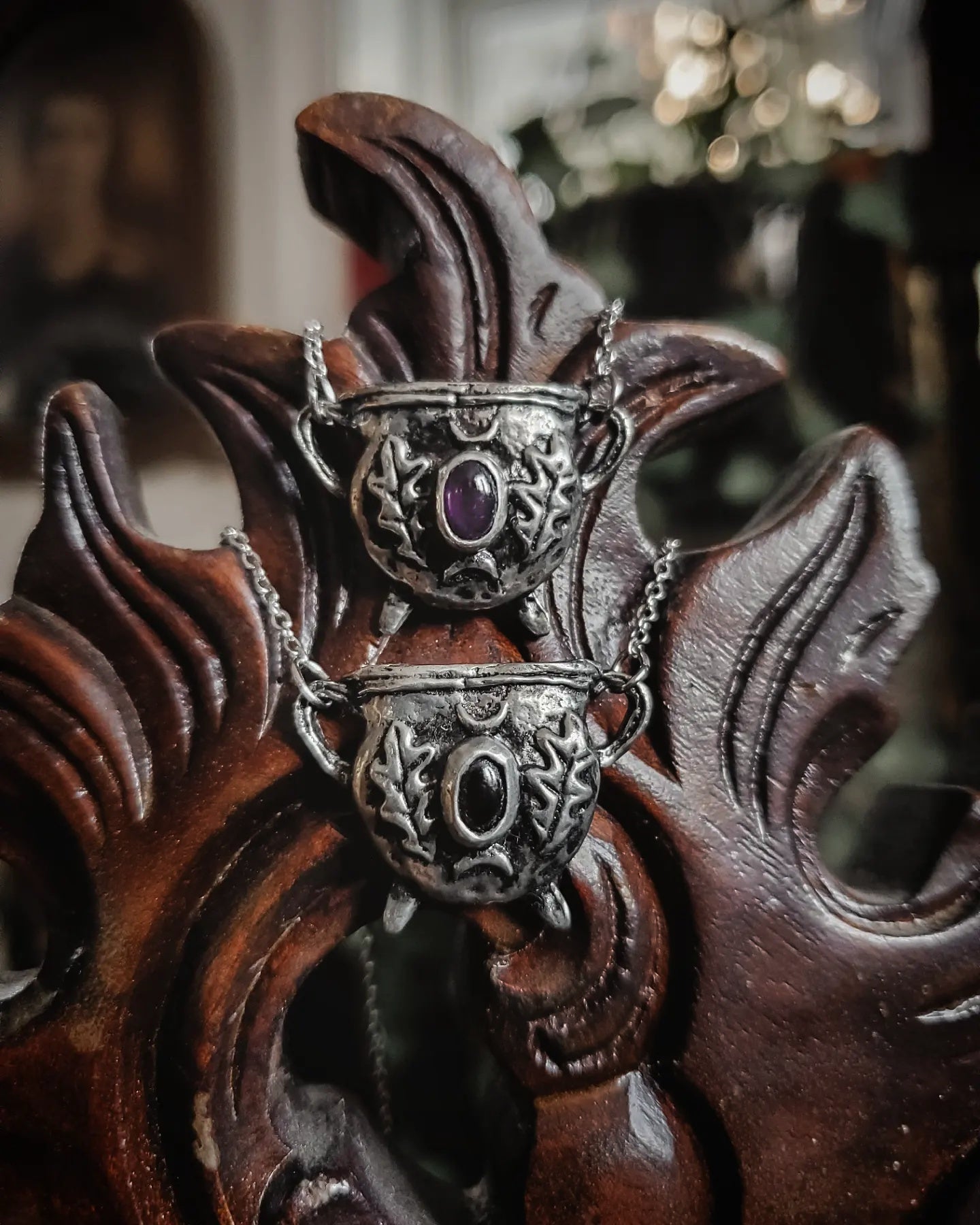 The Oak Cauldron Necklace- Pewter- Purple amethyst