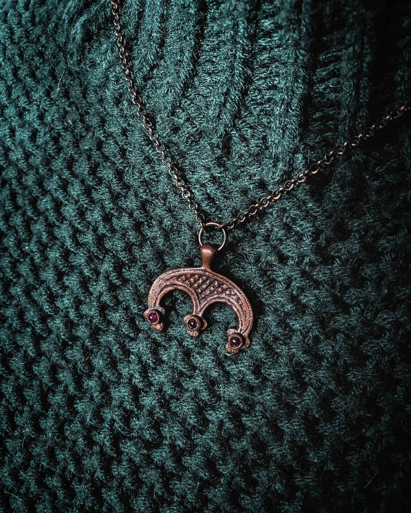 Lunula Talisman Replica- Bronze - Garnet