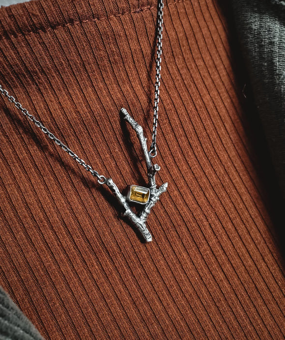 Branch - Silver necklace- citrine