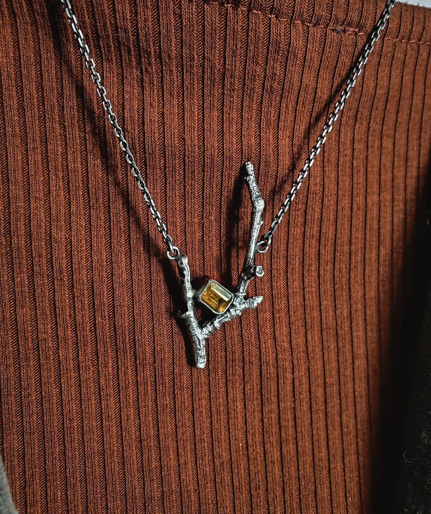 Branch - Silver necklace- citrine